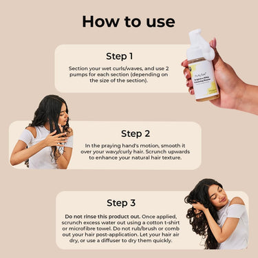 Fix My Curls Weightless Whip Volumizing Mousse | Enriched with Rice Protein for Hair Growth, & Apple Cider Vinegar | For Wavy, Curly, Frizzy Hair | Curl Enhancing | Silicone & Alochol Free (100ml)
